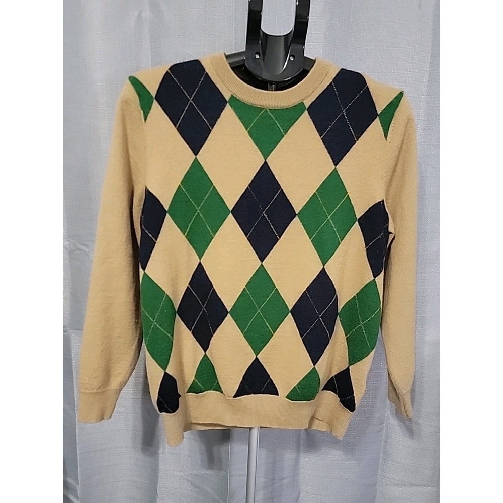Club Room Argyle Sweater, Large, Merino Wool Blend, Crew Neck Long Sleeve